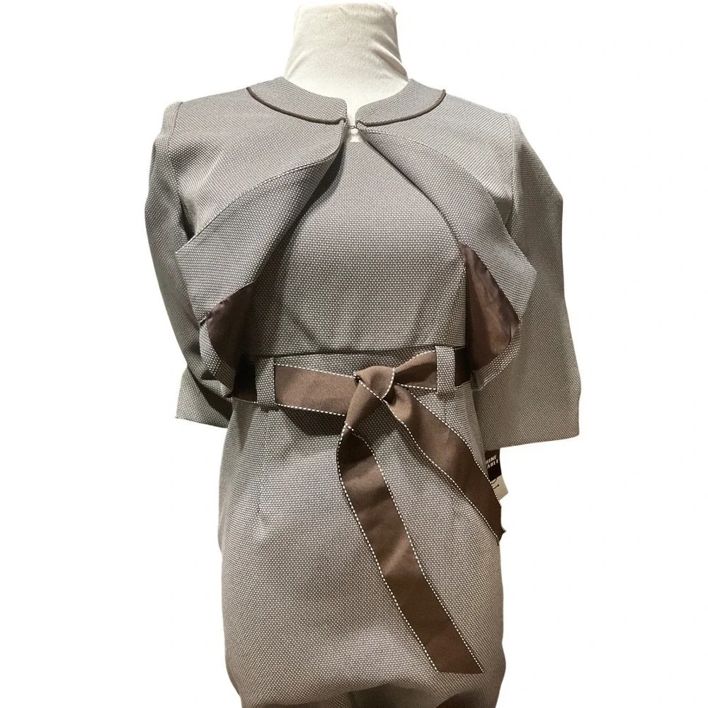 Studio I Dress‎ Set Womens 6P 2 Piece Jacket Sheath Brown Career Workwear Petite